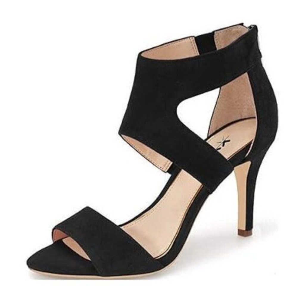 Xyd Women Open Toe Sandals Ankle Wrap Back Zipper Mid Kitten Heels Cutout